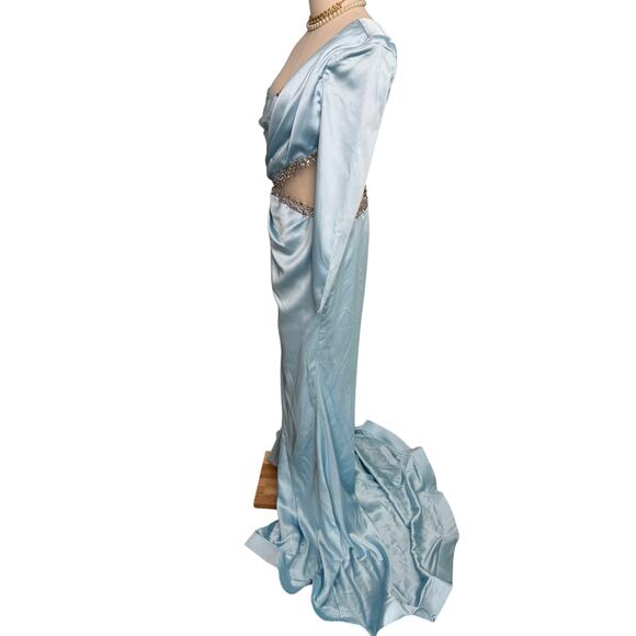 Portia and Scarlett Illusion Cutout One Sleeve Gown PS23502 ice blue size 10 - Picture 7 of 11